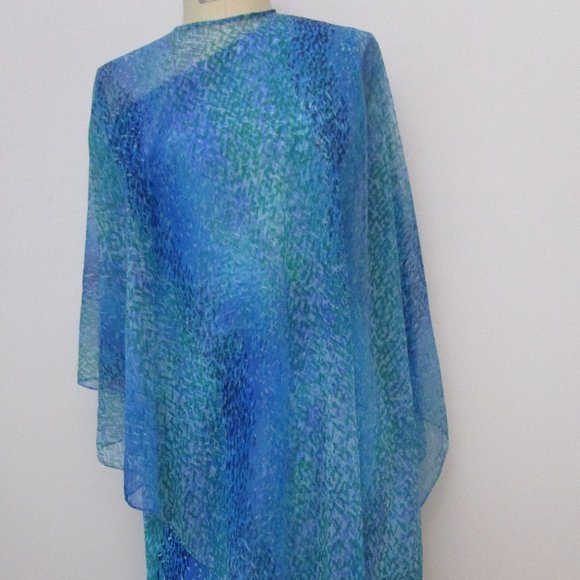 Floaty 70s Maxi Dress One Shoulder Sheer Overlay Poncho Topper - Picture 10 of 12
